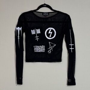 Dolls Kill x Marilyn Manson Black Mesh Graphic Crop Top Size S